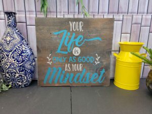 Life is only as good as your mindset 12x12 Wooden Sign